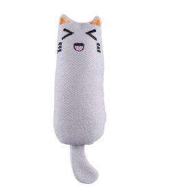 EW pet thumb toy small expression plush catnip teaser stick - Gray