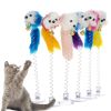 Cartoon Pet Cat Toy Stick Feather Rod Mouse Toy With Mini Bell Cat Catcher Teaser Interactive Cat Toy - White