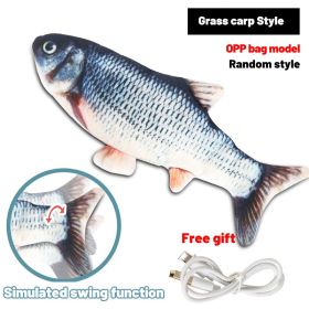 Cat Toys Floppy Wagging Fish Cat Toy Fish USB Electric Charging Simulation Fish Catnip Cat Pet Chew Toys - Grass Carp