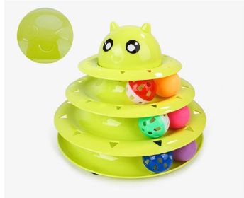 Cat Toy Three Tier Rotary Tower Track with Sound Bell Ball Interactive Pet Toy - Green