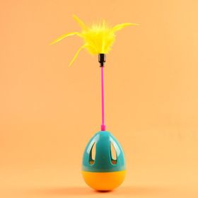 Cat Ball Feather Toy Interactive Cat Teaser & Automatic Spinning Tumbler Ball with Chirp Sound and Food Dispenser for Cats Kitten - blue