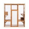 Outdoor Cat Enclosure, Large Wood Cat Cage with Sunlight Top Panel, Perches, Sleeping Boxes, Pet Playpen, Orange - Orange