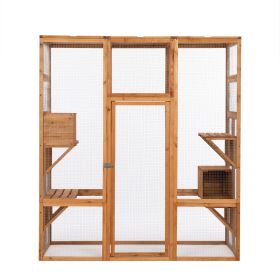 Outdoor Cat Enclosure, Large Wood Cat Cage with Sunlight Top Panel, Perches, Sleeping Boxes, Pet Playpen, Orange - Orange