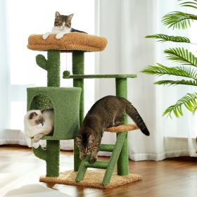 Unique Cactus Cat Tree Cat Tower with Sisal Covered Scratching Post, Cozy Condo, Plush Perches, Hanging Toy and Climbing Ladder - as picture