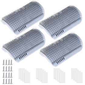 4Pcs Cat Self Groomer Soft Silicone Wall Corner Scratcher Pet Grooming Hair Brush Comb Massage Tool Kitten Indoor Long Short Fur - Grey