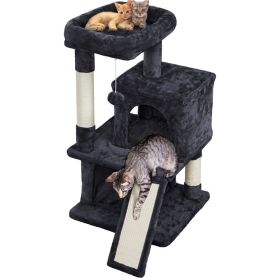 36" Cat Tree with Condo and Scratching Post Tower Kitten Activity Plush Play House Cat Nest - Black
