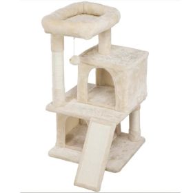 36" Cat Tree with Condo and Scratching Post Tower Kitten Activity Plush Play House Cat Nest - Beige