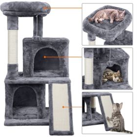 36" Cat Tree with Condo and Scratching Post Tower Kitten Activity Plush Play House Cat Nest - Dark Gray