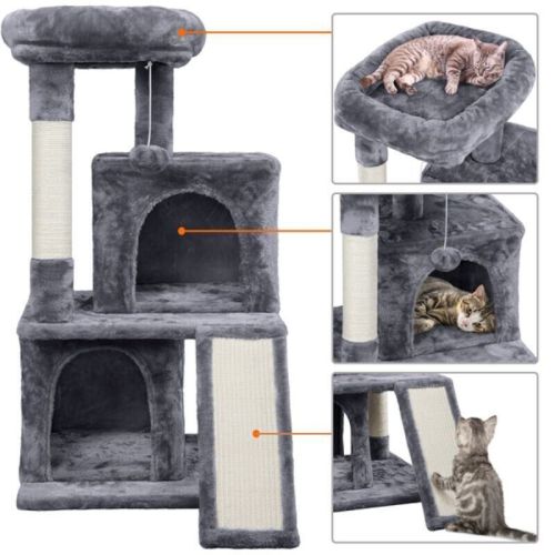 36" Cat Tree with Condo and Scratching Post Tower Kitten Activity Plush Play House Cat Nest - Dark Gray