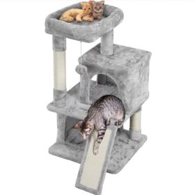 36" Cat Tree with Condo and Scratching Post Tower Kitten Activity Plush Play House Cat Nest - Light Gray