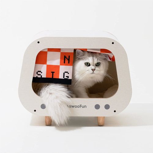 Mewoofun Wood Indoor Cat Shelter Furniture Large Cat House Cat Condo TV Cat Bed - QM008