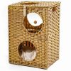Rattan Cat Litter,Cat Bed with Ball and Cushion, Brown - Default