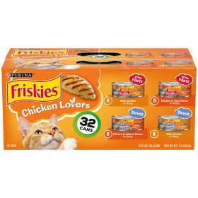 Purina Friskies Chicken Lovers Wet Cat Food Variety Pack, 5.5 oz Cans (32 Pack) - Friskies
