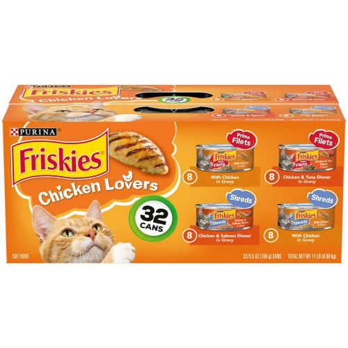 Purina Friskies Chicken Lovers Wet Cat Food Variety Pack, 5.5 oz Cans (32 Pack) - Friskies