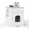 Wooden Pet House Cat Litter Box Enclosure with Drawer, Side Table, Indoor Crate, - Default