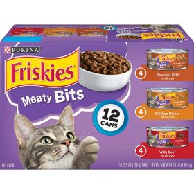 Purina Friskies Meaty Bits Wet Cat Food Variety Pack, 5.5 oz Cans (12 Pack) - Friskies