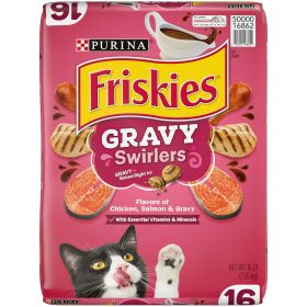 Friskies Gravy Swirlers Savory Chicken & Salmon Dry Cat Food, 16 lb Bag - Friskies