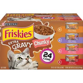 Purina Friskies Extra Gravy Chunky Wet Cat Food Variety Pack, 5.5 oz Cans (24 Pack) - Friskies