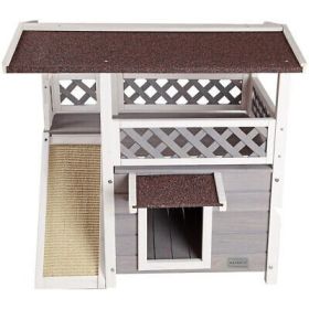 Cat House for Outdoor Cats Weatherproof with Scratching Pad and Escape Door - Default
