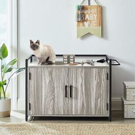 Hidden Cat Litter Box Furniture with Ventilation and Bench Seat, Pet Crate Iron - Default