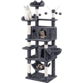 67'' H Multi-Level Cat Tree Cat Tower with Condos - Dark Gray
