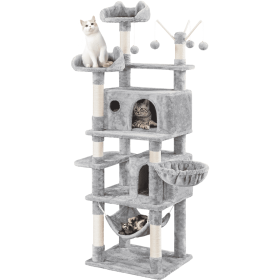 67'' H Multi-Level Cat Tree Cat Tower with Condos - Light Gray