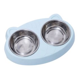 Dog Bowls Double Dog Water And Food Bowls Stainless Steel Bowls With Non-Slip Resin Station, Pet Feeder Bowls For Puppy Medium Dogs Cats - Blue