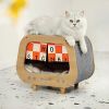 Classic Wooden TV-Shaped Cat Bed, House with Cushion, Grey - Default