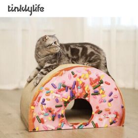 Tinklylife Cat Condo Scratcher Post Cardboard, Looking Well with Delicious - Default