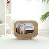 Classic Wooden TV-Shaped Cat Bed, House with Cushion, White - Default