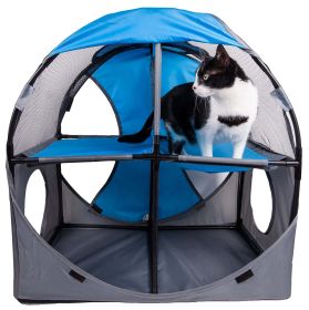 Pet Life Kitty-Play Obstacle Travel Collapsible Soft Folding Pet Cat House - Blue, Grey