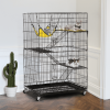 4 Tiers Rolling Cat Cage Pet Cage with Hammock;  Black - Black
