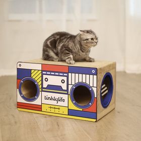 Tinklylife Cat Condo Scratcher Post Cardboard; Rectangle Shape Stereo Pattern Cat Scratching House Bed; Green Colour - as Pic