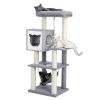 Cat Tree 52 Inches Multi-Level Modern Wooden Cat Tower with Hammock and Scratching Posts and Cat Condo for Adult Cats Gray - as Pic