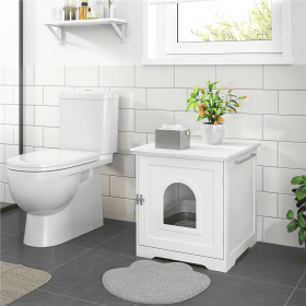 Enclosed Cat Litter Box Furniture - White