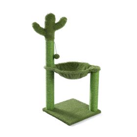 Cactus Cat Tree Cat Scratching Post with Hammock Play Tower; Full Wrapped Sisal Scratching Post for Cats 93.5cm Green - as Pic