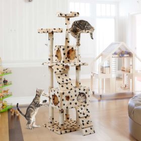 Sturdy Cat Tree Furniture for Multiple Cats with Flannel Covered 2 Condo Elevated Platform Activity Gift (Beige/Grey) XH - Beige