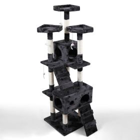 Sturdy Cat Tree Furniture for Multiple Cats with Flannel Covered 2 Condo Elevated Platform Activity Gift (Beige/Grey) XH - Grey