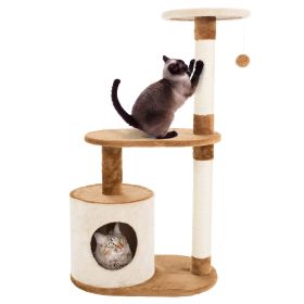 3-Tier Cat Tower with 2 Napping Perches, Cat Condo, 2 Sisal Rope Scratching Posts, and Hanging Toy â€šÃ„Ã¬ Cat Tree for Indoor Cats by Petmaker (Brown) -