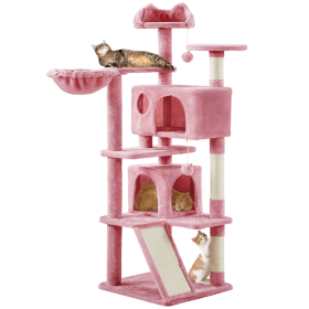 54" Double Condo Cat Tree with Scratching Post Tower, Pink - Pink