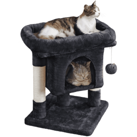 23.5" H 2-Level Cat Tree Condo Tower with Plush Perch - Black