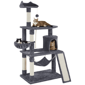 61" Cat Tree with Condo and Scratching Post Tower, Dark Gray - Dark Gray
