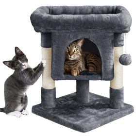 23.5" H 2-Level Cat Tree Condo Tower with Plush Perch - Dark Gray