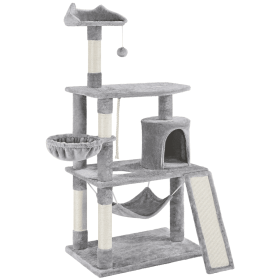 61" Cat Tree with Condo and Scratching Post Tower - Light Gray