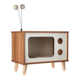Purr-View Retro TV Cat Condo with Jute Scratching Pad & Washable Mat - white