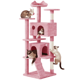 54.5" Double Condo Cat Tree with Scratching Post Tower - pink - 70in