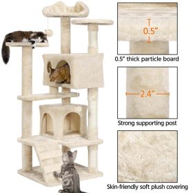 54.5" Double Condo Cat Tree with Scratching Post Tower - Beige - 70in