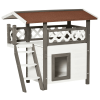 Indoor/Outdoor Cat House 2-Story Wooden Kitten Condo With Balcony Roof - White - 30"x20"x29"