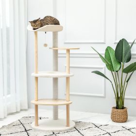 (Do Not Sell on Amazon) Multi-Level Cat Tree Modern Cat Tower Wooden Activity Center with Scratching Posts Beige - Beige