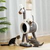 Modern Cat Tree Cat Tower with Large Tunnel and Scratching Post Animal Shaped Elk Cat Play House for Indoor Cats - Grey